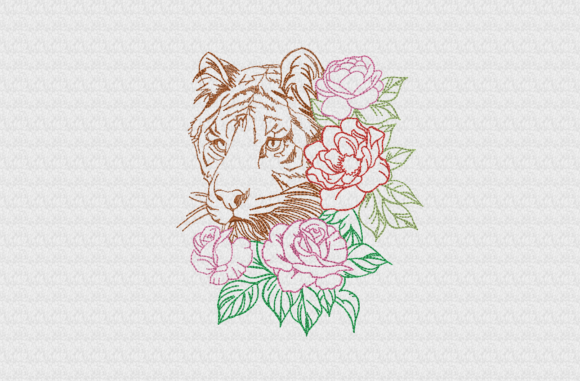 Tiger with Flowers Embroidery Design